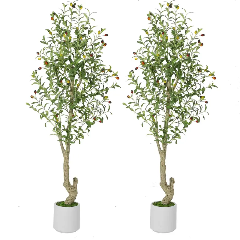 Garvee 5ft Artificial Olive Trees Indoor,Tall Fake Plants with 72 Lifelike Olive Fruits & 864 Dense Leaves, Faux Plants in Wh...
