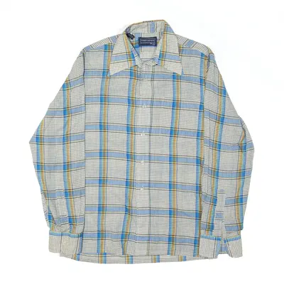 MERCEDES Lightweight Shirt Beige 90s Check Long Sleeve Mens M