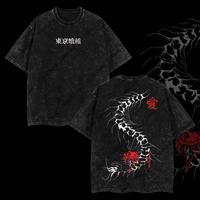 Limited Edition Centipede Kaneki Ken - Tokyo Ghoul Anime Double Printed Oversize Lightweight Acid Washed Graphic Tee, Gift Fo...