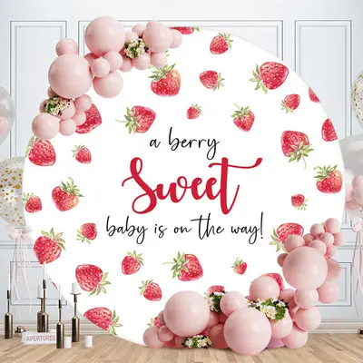 A Berry Sweet Fruit White Round Baby Shower Backdrop - Aperturee
