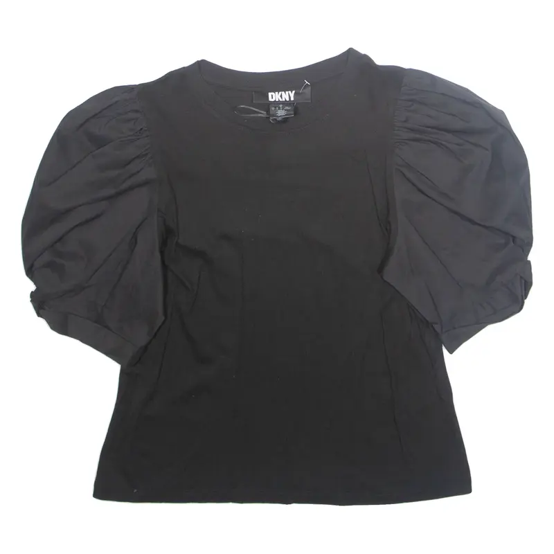 DKNY Womens Top Black Puff Sleeve S