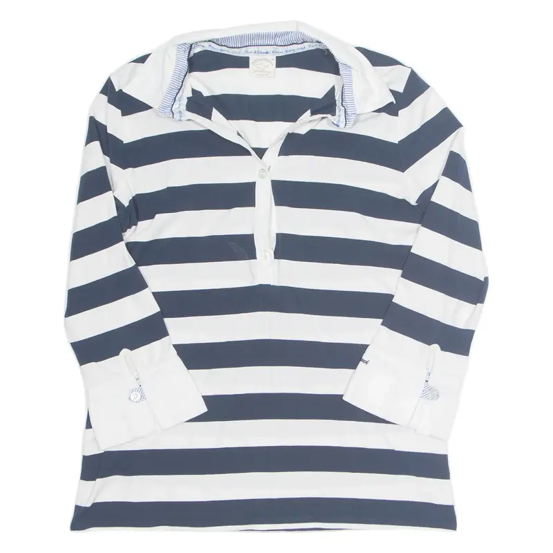 PAUL & SHARK Womens Printed Blouse White Collared Long Sleeve Striped M