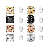 Stainless Steel Magnetic Princess Cut Stud Earrings for Men Women, 6/8mm Square CZ Inlaid Magnetic Earrings Non-Piercing Clip...