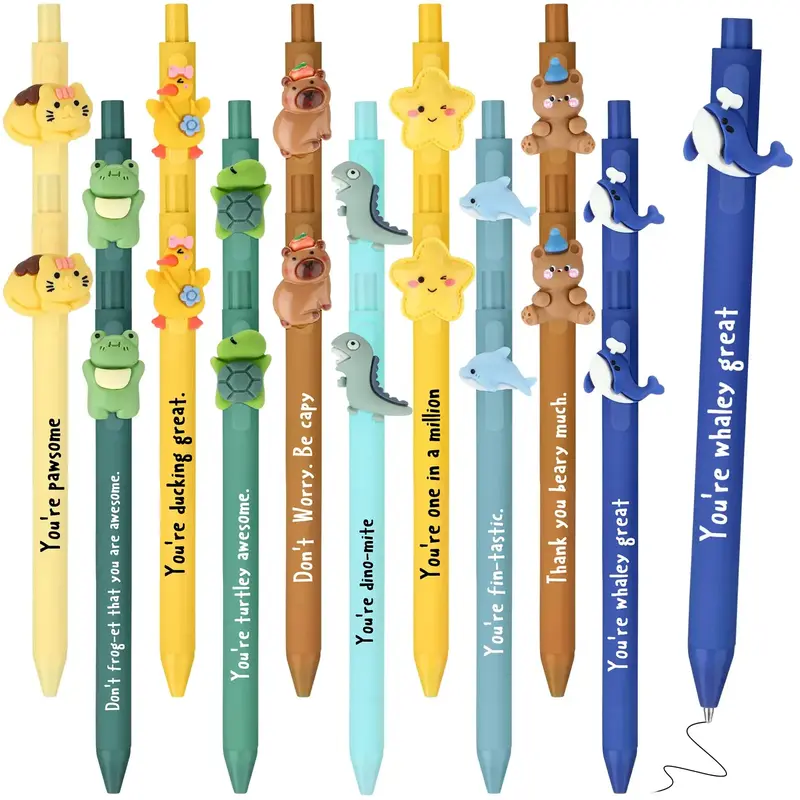 100 Pcs Animal Design Inspirational Ballpoint Pens Bulk Motivational Animal Pens for Employee Appreciation Gift Positive Affi...