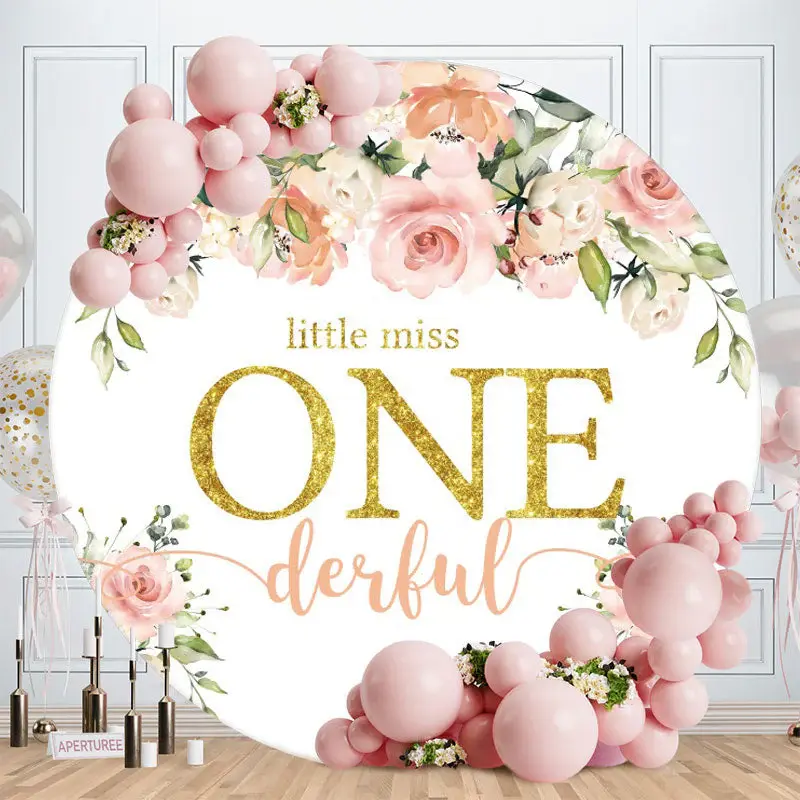 Aperturee Little Miss One Derful Round Floral Birthday Backdrop | Circle Birthday Backdrop Cover | Round Party Backdrop | Bir...