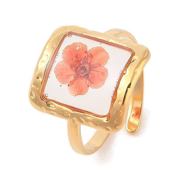 Square Ion Plating(IP) 304 Stainless Steel Open Cuff Rings for Women