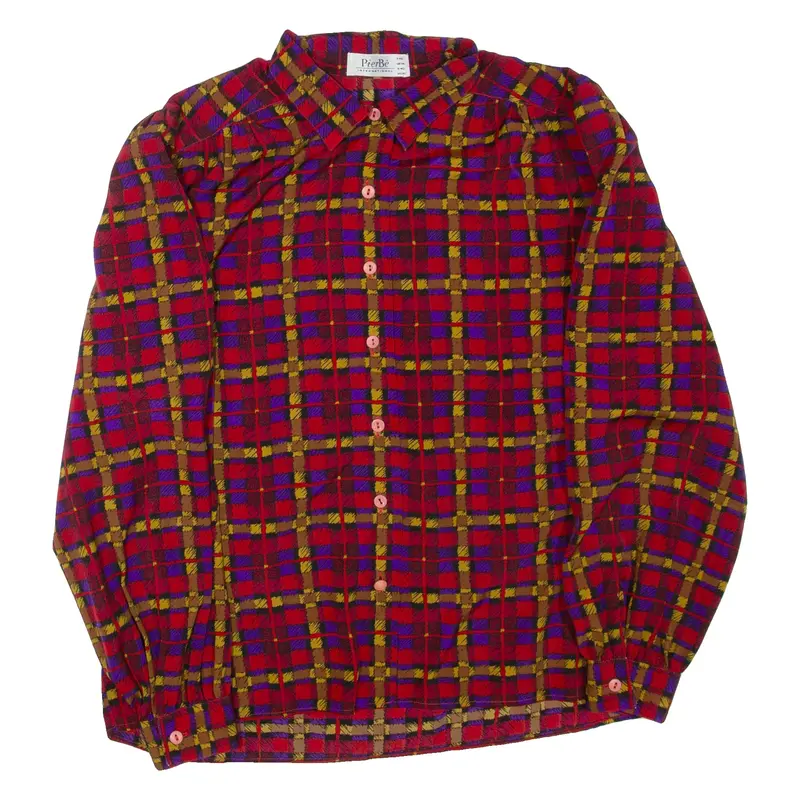 PIER BE Womens Printed Shirt Red Collared Long Sleeve Check UK 14