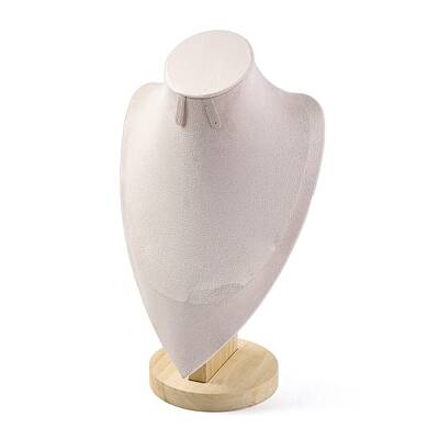 Bust Shaped Microfiber & Wood Jewelry Necklace & Earrings Display Stands