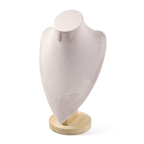 Bust Shaped Microfiber & Wood Jewelry Necklace & Earrings Display Stands