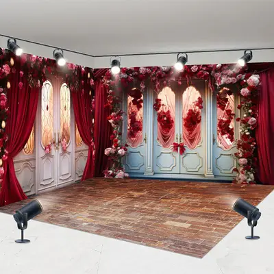 Aperturee luxury blue white door curtain Room Set Backdrop, 7X7FT(Left Wall)+10X7FT(Right Wall)+10X7FT(Floor), 247.5 USD, MMH...