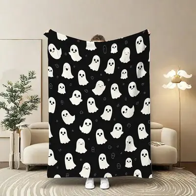 1 ghost printed blanket, modern style blanket, soft and comfortable blanket, travel sofa bed blanket, office home decoration,...