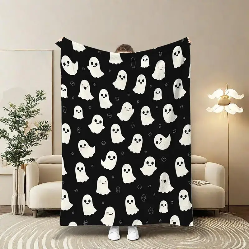 1 ghost printed blanket, modern style blanket, soft and comfortable blanket, travel sofa bed blanket, office home decoration,...