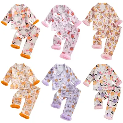 REDWOON Toddler Baby Girls Halloween Satin Silk Pajamas Button Down 2 Piece Pajama Set Big Kids Teen Girls Pjs Nightgown Outf...