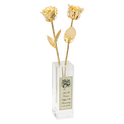 Two 14 50th Anniversary Gold Roses in Personalized Vase