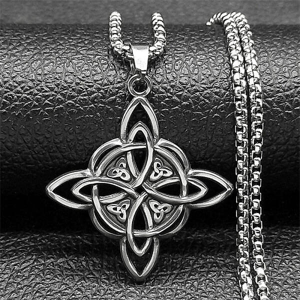 304 Stainless Steel Viking Knot Cross Pendant Necklaces for Men