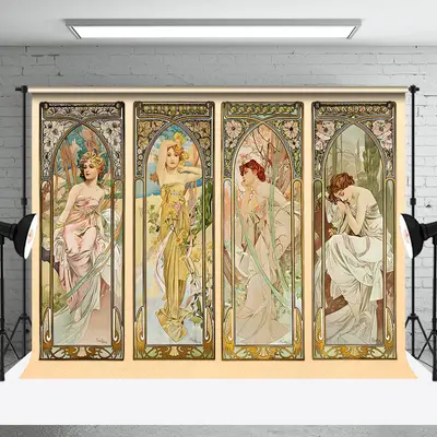 Art Nouveau Vinatge Elegant Female Mural Backdrop