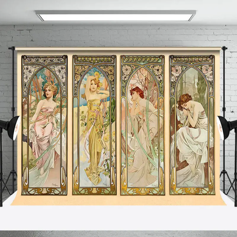 Art Nouveau Vinatge Elegant Female Mural Backdrop