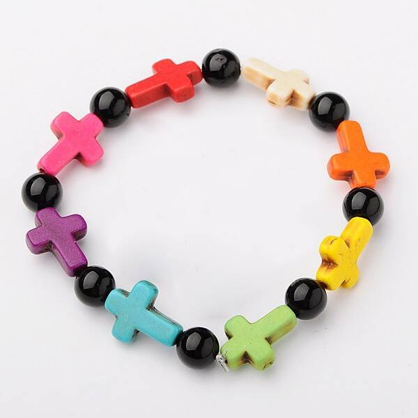 Natural & Synthetic Mixed Stone Round Beads Stretch Bracelets