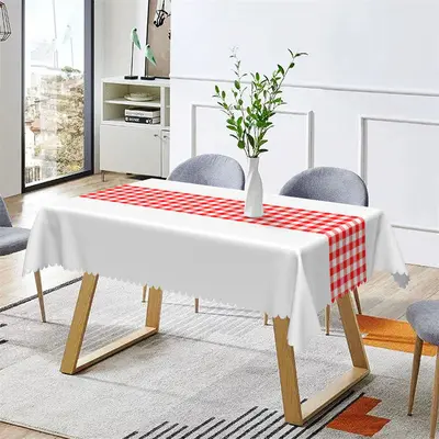 Simple Elegant Red White Plaid Rectangle Tablecloth - Aperturee