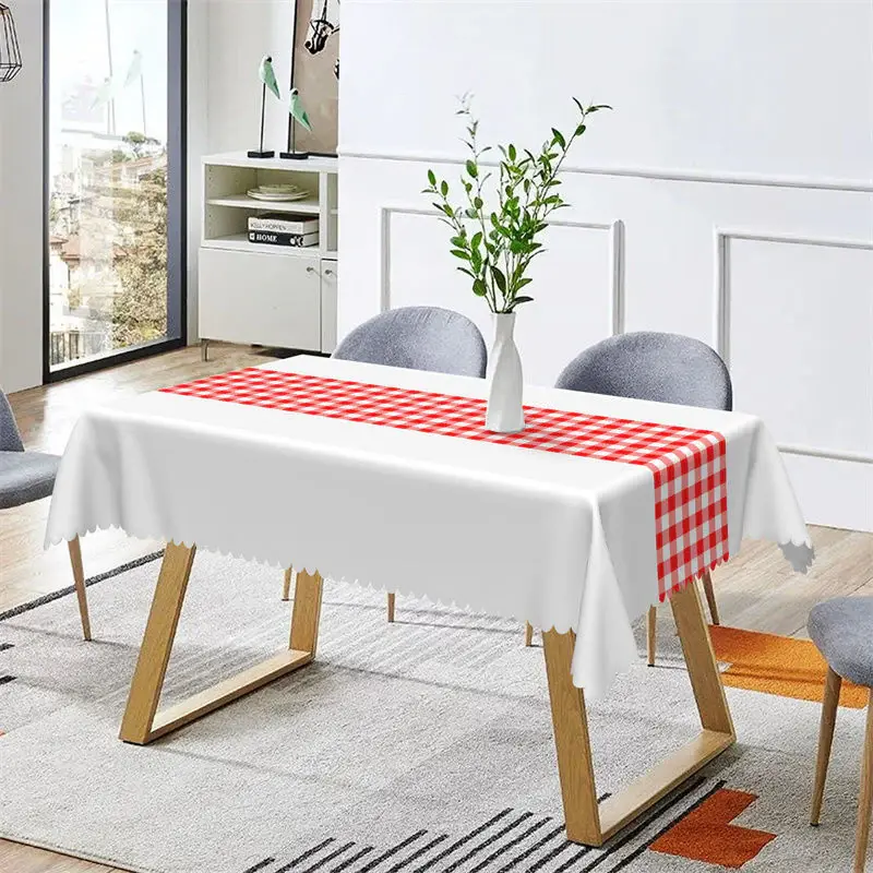 Simple Elegant Red White Plaid Rectangle Tablecloth - Aperturee