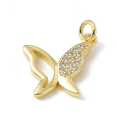 Brass Micro Pave Clear Cubic Zirconia Butterfly Charms