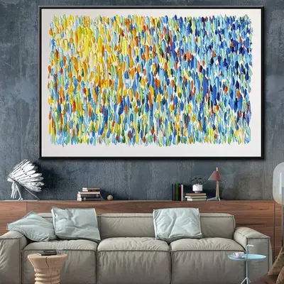 Large Abstract Canvas Art Abstract Painting Canvas Blue Art Yellow Paintings On Canvas Acrylic Painting On Canvas Wall Art | ...