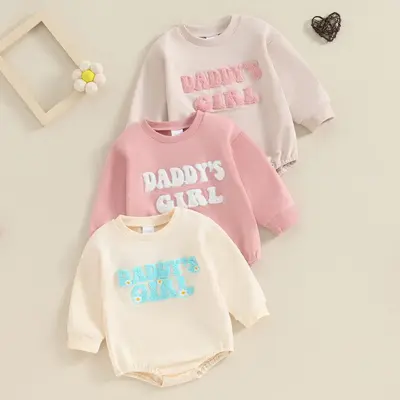 Toddler Baby Girl Clothes Embroidery Daddy's Girl Sweatshirt Romper Oversized Bodysuit Onesie Baby Girls Outfit