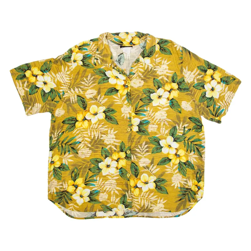 CABRAUS Mens Hawaiian Shirt Green Floral XL