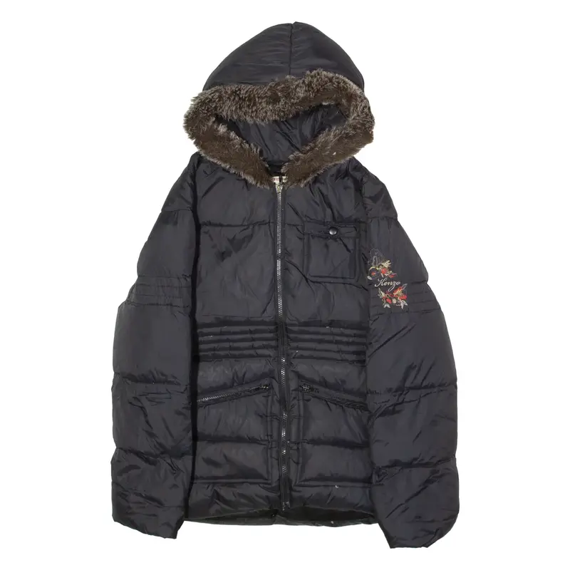 KENZO Girls Puffer Coat Black Hooded Floral S