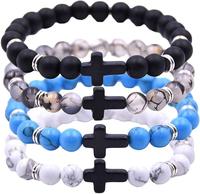 Religion Cross Bracelet for Women Men Natural Stone Elastic Link Prayer Bracelet for Boy Girls 8MM Elastic Stretch Bracelet