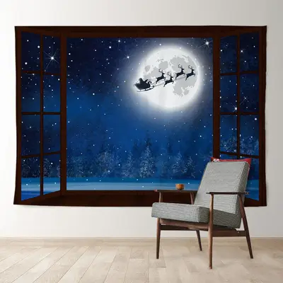 Aperturee Santa Claus Over The Moon Christmas Night Backdrop