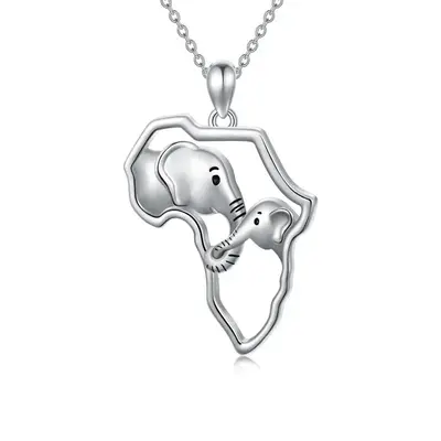 2 Lucky African Map Elephant 925 Sterling Silver Charm Pendants Necklace For Women