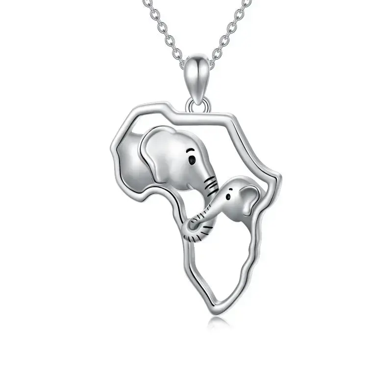 2 Lucky African Map Elephant 925 Sterling Silver Charm Pendants Necklace For Women