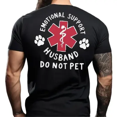 Emotional Support Husband Shirt, Funny Do Not Pet Medical Symbol T Shirt For Spouses, Gift For Husband Boyfriend Him, Short S...
