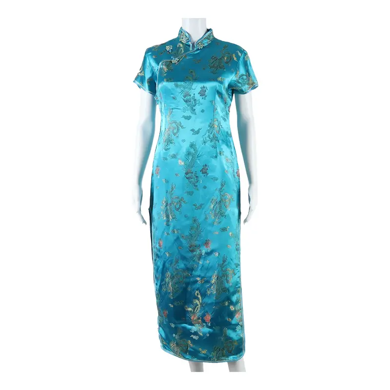 LAOGUDAI Eastern Inspired Dragon Womens Pencil Dress Blue Crazy Pattern Long XL