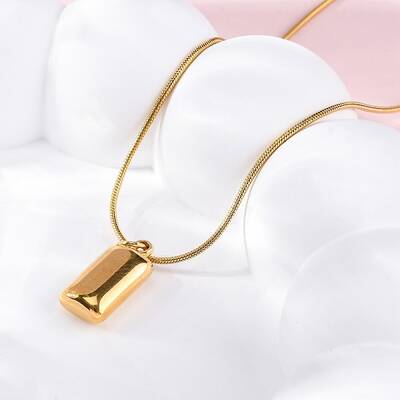 304 Stainless Steel Rectangle Pendant Snake Chain Necklaces for Women Men