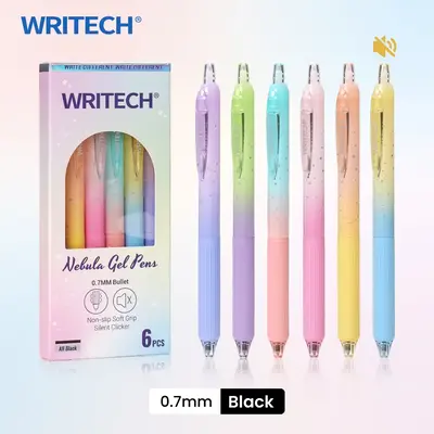 WRITECH Gel Pens Fine Point 0.7mm Black Ink Retractable 6ct with Gradient Color Barrel for Journaling Note Taking Silent Clic...