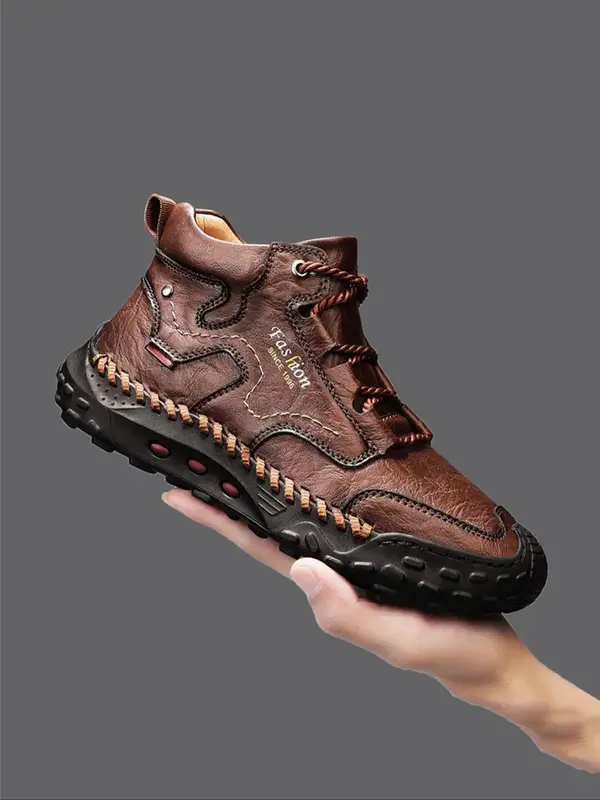 Men's Vintage Letters Print Lace Up Mid Top Sneakers, Casual Comfortable Soft Sole Non-slip Sports Shoes, Fashionable Shoes f...