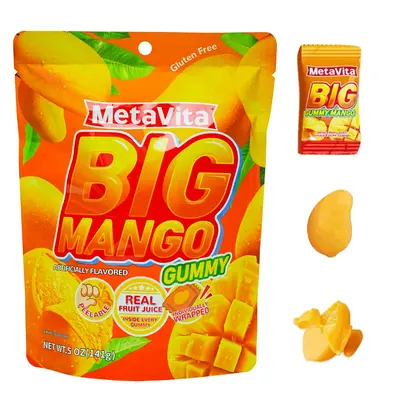 MetaVita Peelable Mango/ Peach Gummies 5oz (141g large bag) – Extra Large Chewy Pieces, Rich Mango/ Peach Flavor, Individua...