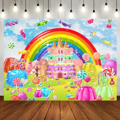 Colorful Candyland Rainbow Cake Birthday Backdrop - Aperturee