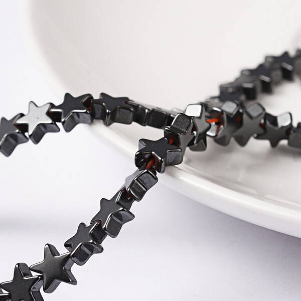 Black Christmas Star Non-Magnetic Synthetic Hematite Beads Strands