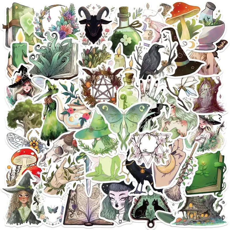 Retro Cartoon Forest Witch Pattern Car Graffiti Sticker, Self Adhesive Car Body Decor Paper, Car Window & Mirror Decorative ...