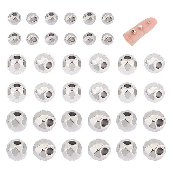 36Pcs 3 Style 201 Stainless Steel Beads