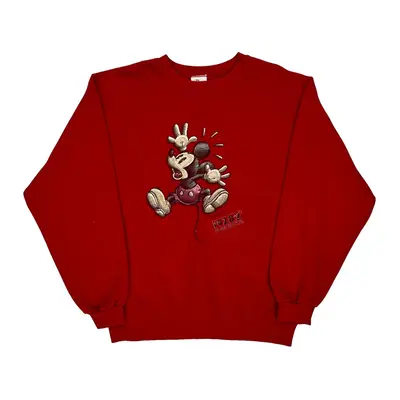 Mickey Mouse Disney Graphic Sweatshirt - Medium Red Cotton Blend