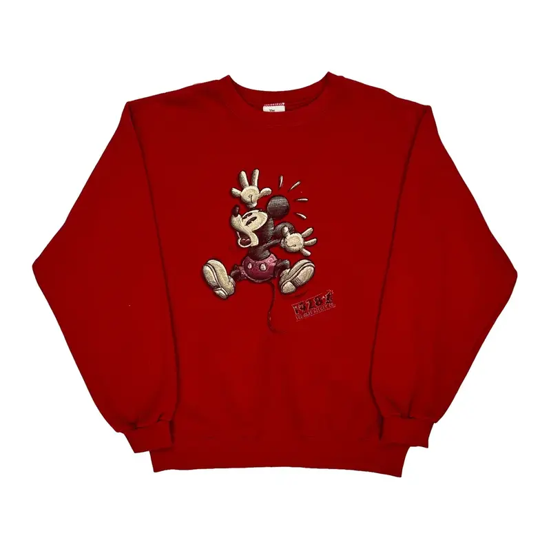 Mickey Mouse Disney Graphic Sweatshirt - Medium Red Cotton Blend