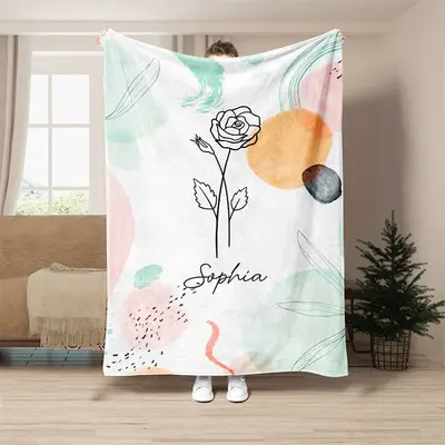 Custom Birth Flower Blanket with Name Kids Gifts - Aperturee
