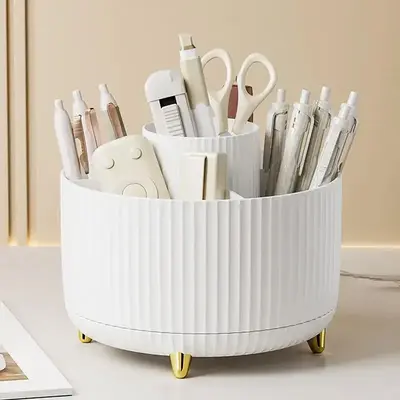 Rotatable Pencil Holder, 5-grid Makeup Organizer, Girlfriend Gifts, Dresser Desktop Storage Box, Office Stationery Storage Bo...