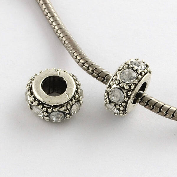 Alloy Rhinestone Rondelle Large Hole European Beads