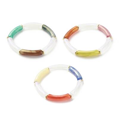 Acrylic Curved Tube Beaded Stretch Bracelet for Women