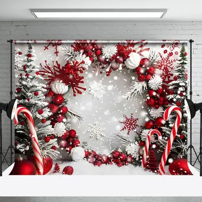 Aperturee Candy Cane Snowflakes Christmas Photography Backdrop